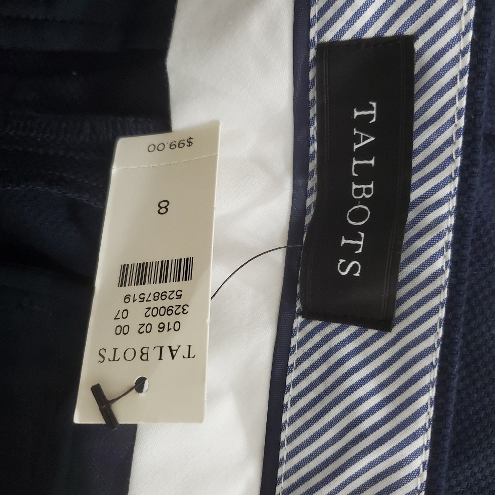 NWT Talbots Slim Crop Pants Navy Blue Textured Size 8 Business Casual Nautical - Picture 10 of 12